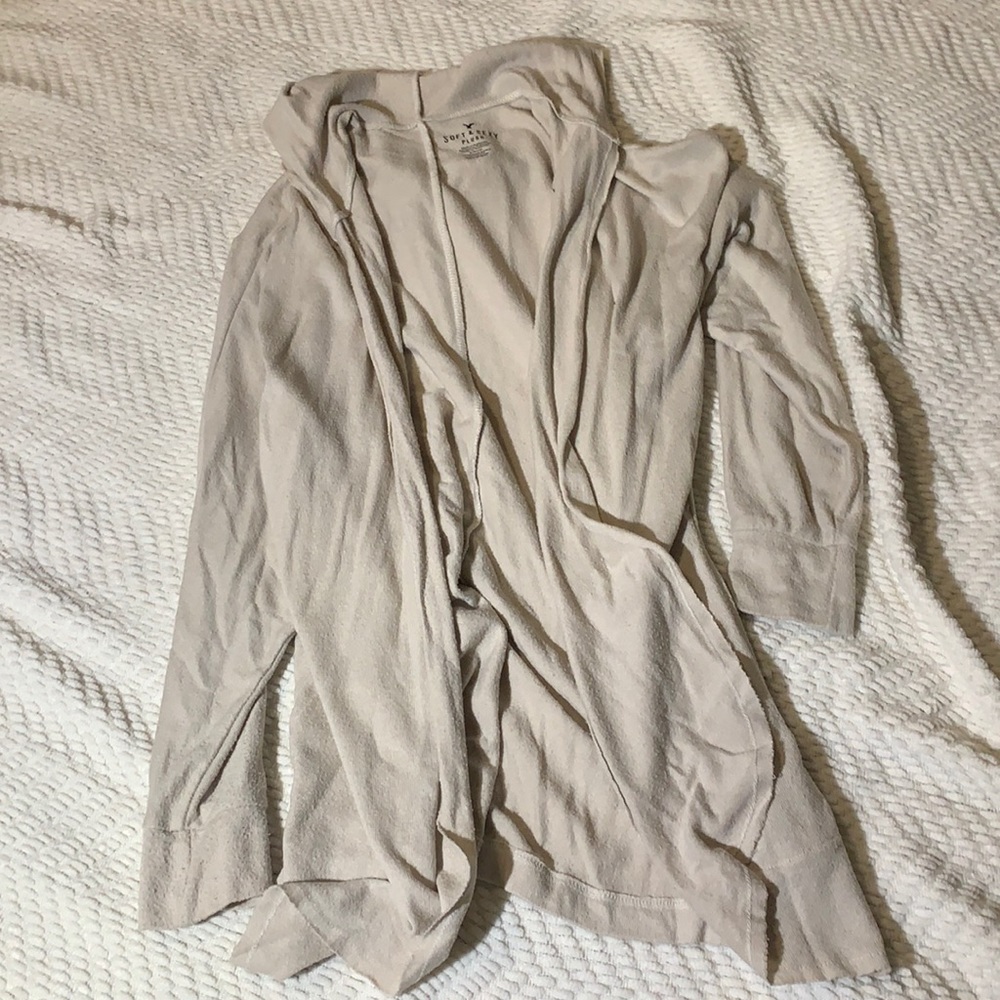 Size Small Cream Colored Hooded Cardigan from American Eagle